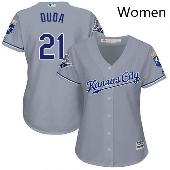 Womens Majestic Kansas City Royals 21 Lucas Duda Replica Grey Road Cool Base MLB Jersey